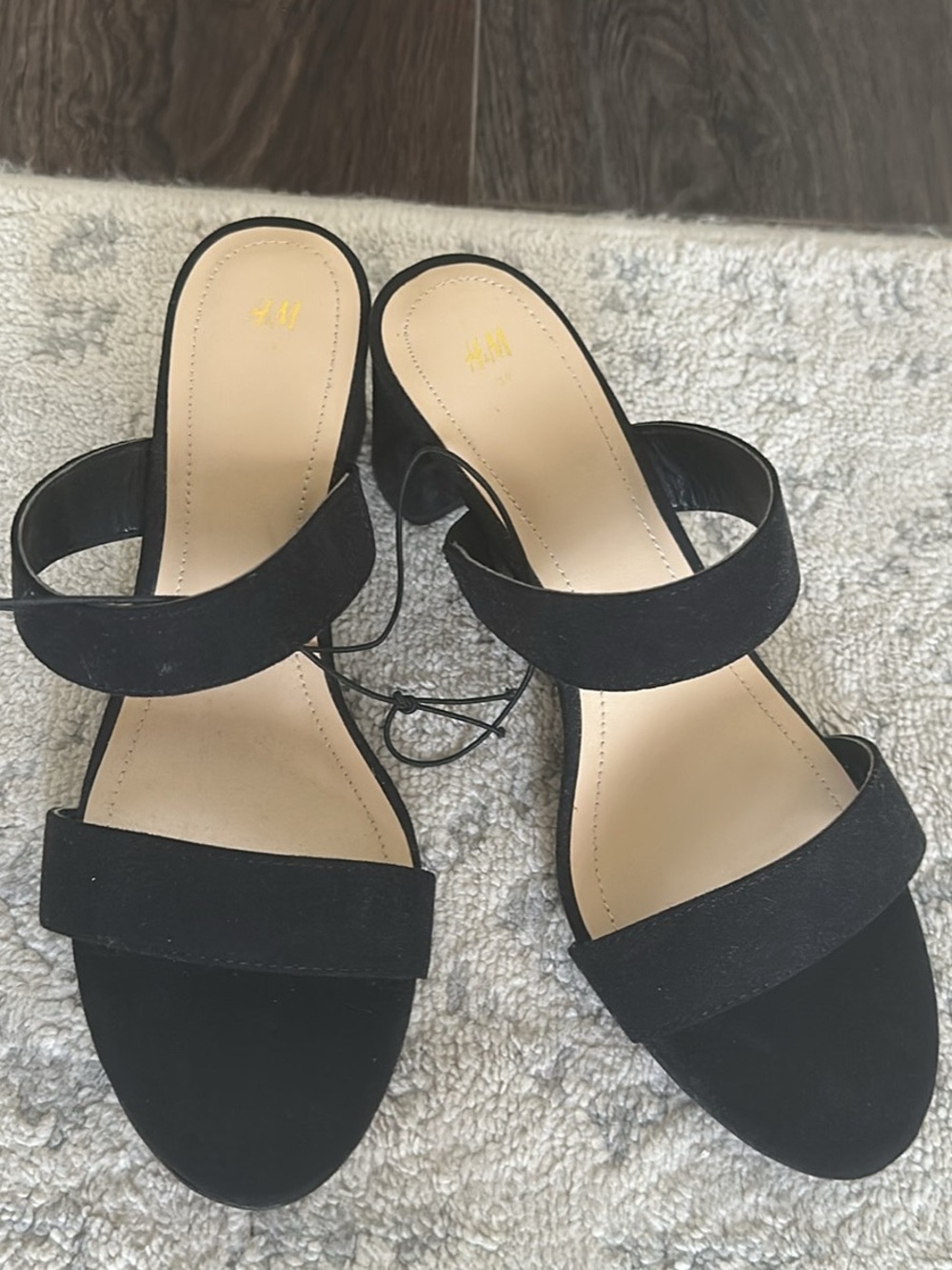 H&M Black Two-Strap Block Heel Sandals